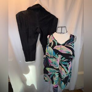 Torrid Tankini with Swim Capri, 4x EUC, Tropical Print Tankini top, black Capri